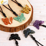 CSJA Butterfly Pendant Ghost Face Healing Quartz Necklace Halloween Jewelry