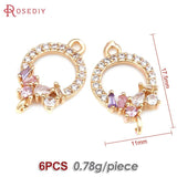 6PCS 18K Brass Zircon 2 Holes Connect Charms Pendants Diy Earrings Accessories