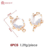 6PCS 18K Brass and Glass Rectangle Connect Charms Jewelry Making Earrings
