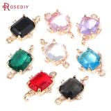 6PCS 18K Brass and Glass Rectangle Connect Charms Jewelry Making Earrings