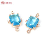 6PCS 18K Brass and Glass Rectangle Connect Charms Jewelry Making Earrings