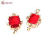 6PCS 18K Brass and Glass Rectangle Connect Charms Jewelry Making Earrings