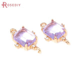 6PCS 18K Brass and Glass Rectangle Connect Charms Jewelry Making Earrings