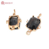 6PCS 18K Brass and Glass Rectangle Connect Charms Jewelry Making Earrings