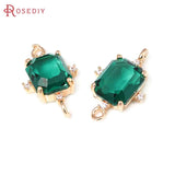 6PCS 18K Brass and Glass Rectangle Connect Charms Jewelry Making Earrings