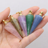Natural Stone Perfume Bottle Pendant Cone Amethyst/Rose Quartz/Unakite