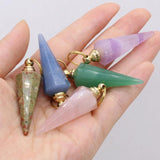 Natural Stone Perfume Bottle Pendant Cone Amethyst/Rose Quartz/Unakite
