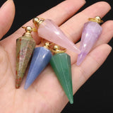 Natural Stone Perfume Bottle Pendant Cone Amethyst/Rose Quartz/Unakite