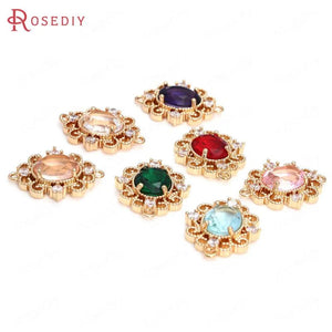 6PCS 17x22MM Brass Zircon Glass Oval Charms Pendants Diy Jewelry Making