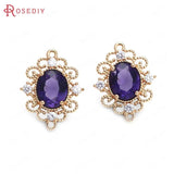 6PCS 17x22MM Brass Zircon Glass Oval Charms Pendants Diy Jewelry Making