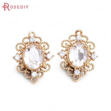 6PCS 17x22MM Brass Zircon Glass Oval Charms Pendants Diy Jewelry Making