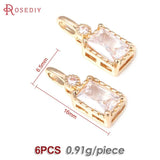 6PCS 18K Brass Zircon Glass Rectangle Charms Pendants for DIY Jewelry Making
