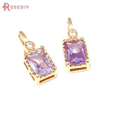 6PCS 18K Brass Zircon Glass Rectangle Charms Pendants for DIY Jewelry Making