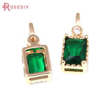 6PCS 18K Brass Zircon Glass Rectangle Charms Pendants for DIY Jewelry Making