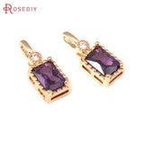 6PCS 18K Brass Zircon Glass Rectangle Charms Pendants for DIY Jewelry Making