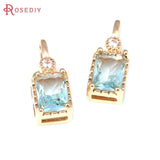 6PCS 18K Brass Zircon Glass Rectangle Charms Pendants for DIY Jewelry Making