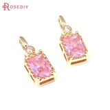 6PCS 18K Brass Zircon Glass Rectangle Charms Pendants for DIY Jewelry Making