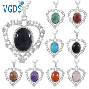 Crystal Quartz Agate Heart Pendant Necklace Reiki Charm Jewelry