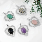 Crystal Quartz Agate Heart Pendant Necklace Reiki Charm Jewelry