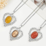 Crystal Quartz Agate Heart Pendant Necklace Reiki Charm Jewelry