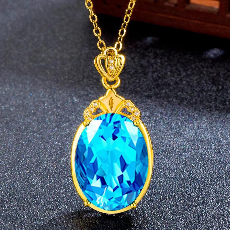 18K Plated Topaz Pendant with Sapphire Necklace