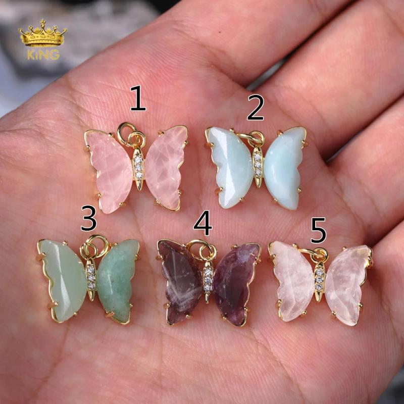 5pcs Butterfly Crystal Pendant, Rose Quartz, Healing Crystal Pendant