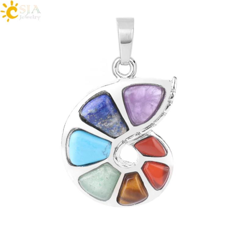 CSJA Spiral Shape Pendant 7 Chakra Necklace Healing Jewelry