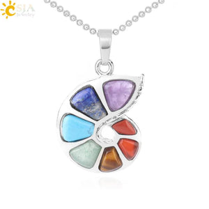 CSJA Spiral Shape Pendant 7 Chakra Necklace Healing Jewelry