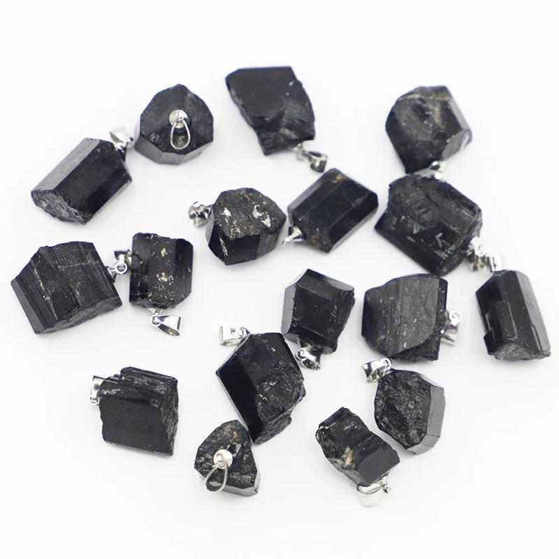 24Pcs Tourmaline Rough Ore Necklaces Pendants Charms DIY Jewelry Making