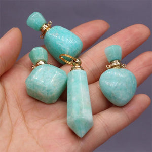Natural Stone Crystal Vial Pendant Amazonite Perfume Bottle
