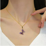 CSJA Amethyst Butterfly Necklace Natural Stone Pendant Vintage Charm Jewelry