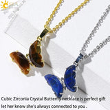 CSJA Amethyst Butterfly Necklace Natural Stone Pendant Vintage Charm Jewelry