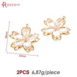 2PCS 18K Brass & Glass Flower Charms Pendants DIY Jewelry Making Supplies