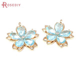 2PCS 18K Brass & Glass Flower Charms Pendants DIY Jewelry Making Supplies