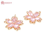 2PCS 18K Brass & Glass Flower Charms Pendants DIY Jewelry Making Supplies