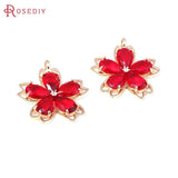 2PCS 18K Brass & Glass Flower Charms Pendants DIY Jewelry Making Supplies