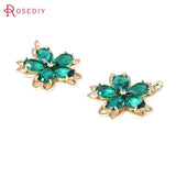 2PCS 18K Brass & Glass Flower Charms Pendants DIY Jewelry Making Supplies