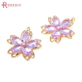 2PCS 18K Brass & Glass Flower Charms Pendants DIY Jewelry Making Supplies