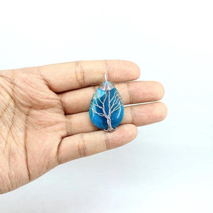 Agate Tree Of Life Pendant Sliver Wire Wrap Reiki Charm