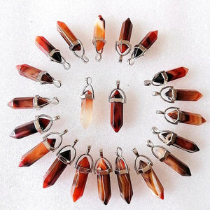 Red Agate Crystal Bullet Pendant Reiki Healing Necklace