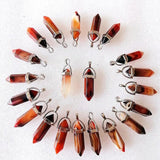 Red Agate Crystal Bullet Pendant Reiki Healing Necklace