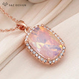 S&Z 585 Rose Rectangle Crystal Pendant Necklace For Women
