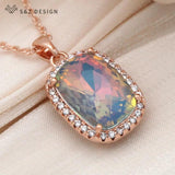 S&Z 585 Rose Rectangle Crystal Pendant Necklace For Women