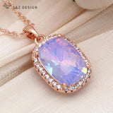 S&Z 585 Rose Rectangle Crystal Pendant Necklace For Women