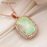 S&Z 585 Rose Rectangle Crystal Pendant Necklace For Women