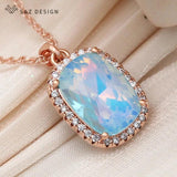 S&Z 585 Rose Rectangle Crystal Pendant Necklace For Women