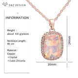S&Z 585 Rose Rectangle Crystal Pendant Necklace For Women