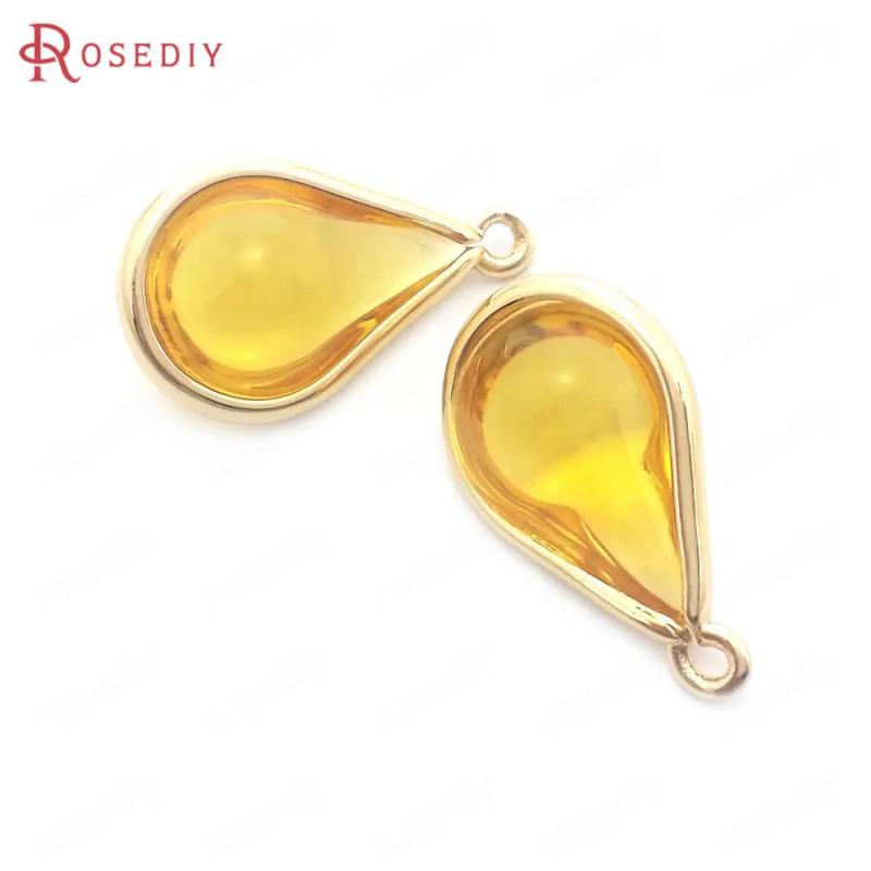 10PCS 8x13MM High Champagne Brass Glass Drop Charms Pendants