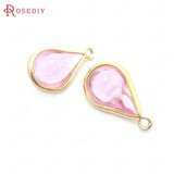 10PCS 8x13MM High Champagne Brass Glass Drop Charms Pendants