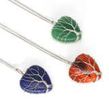 Heart Shape Pendant Necklace Tree Of Life Wire Wrapped Natural Crystals